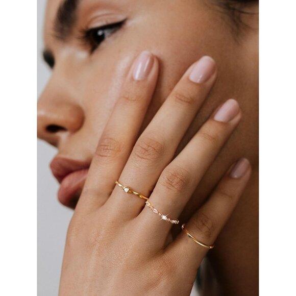 Dainty 3Pcs Stackable Thin Ring Non Tarnish - Trendy 14K Gold Plated CZ Rings Se - Picture 3 of 9